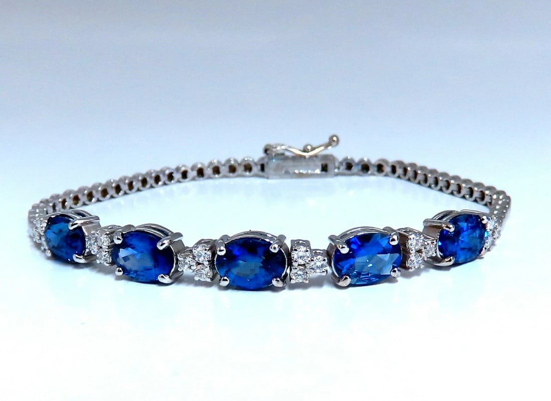 6.38ct natural Vivid royal blue round sapphires diamond bracelet 14 Karat*** - 2