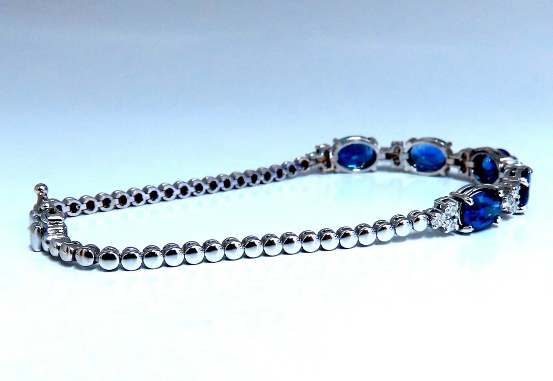 6.38ct natural Vivid royal blue round sapphires diamond bracelet 14 Karat*** - 3