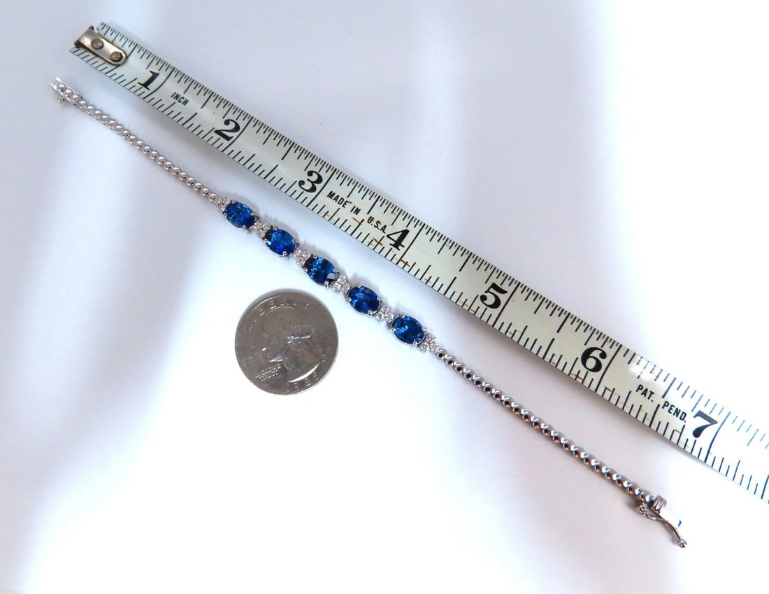 6.38ct natural Vivid royal blue round sapphires diamond bracelet 14 Karat*** - 6