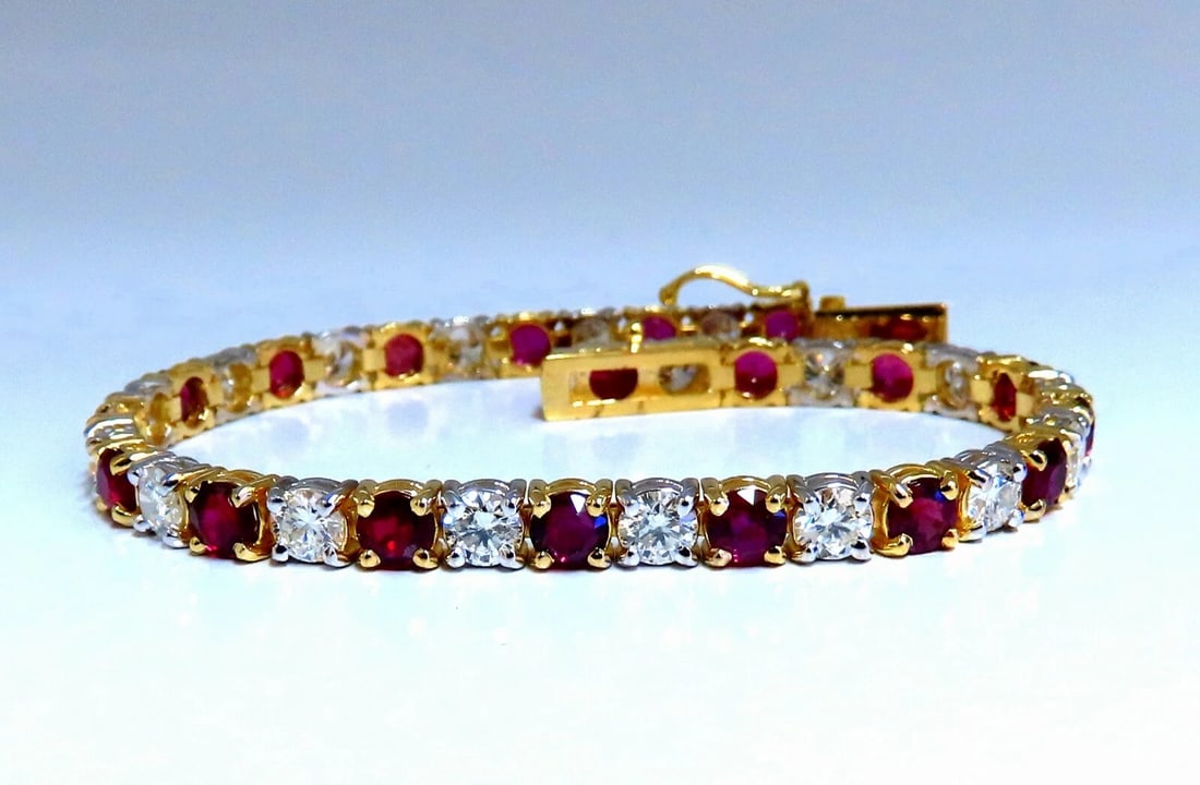 11.83ct Vivid Red Natural Ruby Diamonds Tennis Bracelet 14kt Gold Two Toned** - 2