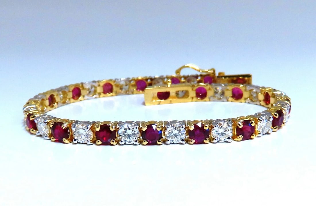 11.83ct Vivid Red Natural Ruby Diamonds Tennis Bracelet 14kt Gold Two Toned** - 3