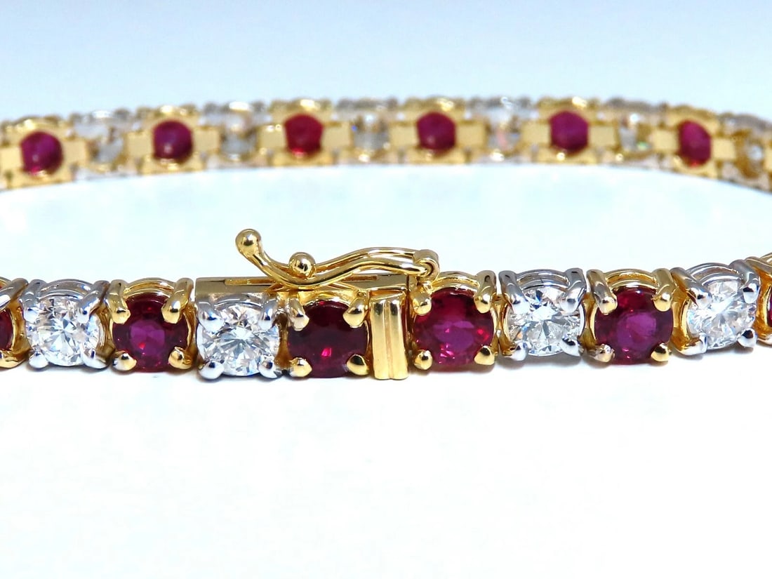 11.83ct Vivid Red Natural Ruby Diamonds Tennis Bracelet 14kt Gold Two Toned** - 4