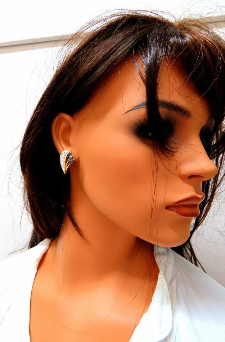 1.20ct Natural Sapphire Diamonds Motif Earrings 14 Karat gold** - 5