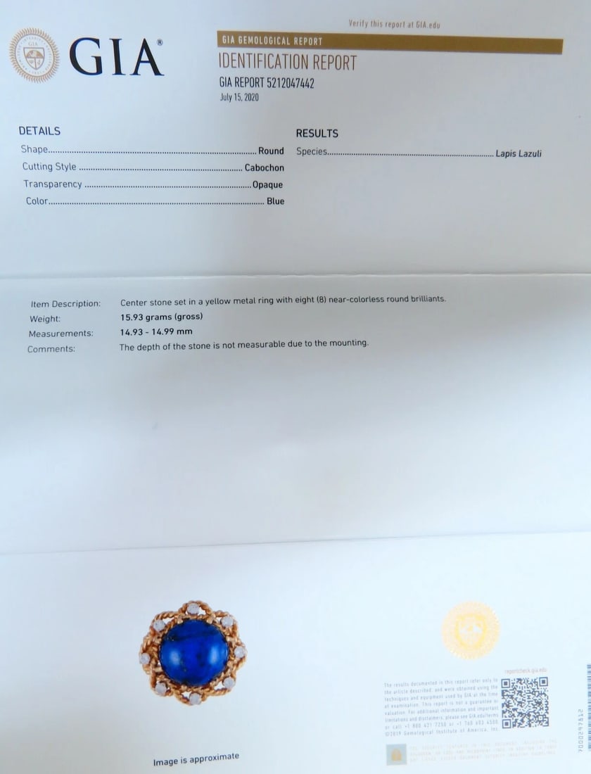 GIA Certified Natural Lapis Diamond Clip Earrings & Ring 18kt** - 13