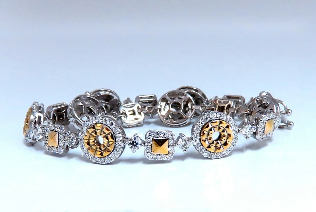 2.71ct Natural Round Diamonds Bracelet Alternated Pyramid Cut Link 18kt** (1 of 7)