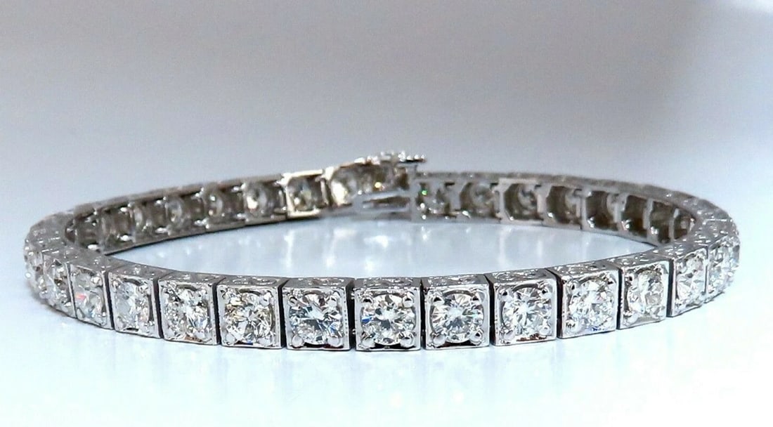 8.42ct Natural Diamonds Tennis Bracelet 14kt Gold Squared Box Bead Set** - 2