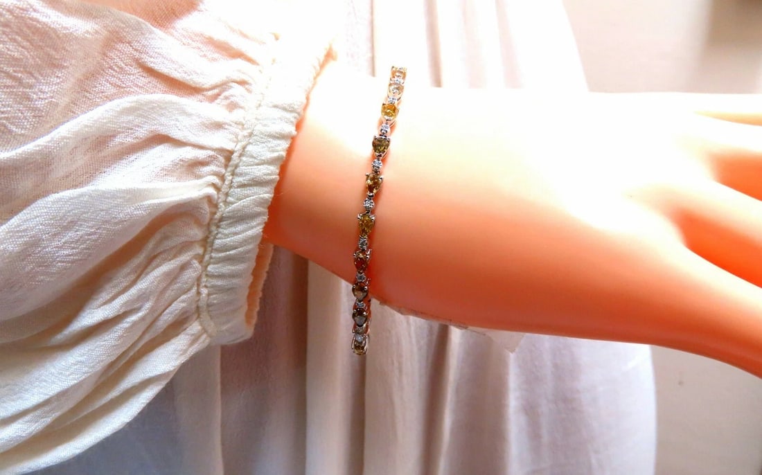 5.02ct Natural Fancy Multicolor Diamond Tennis Bracelet 14kt** - 6