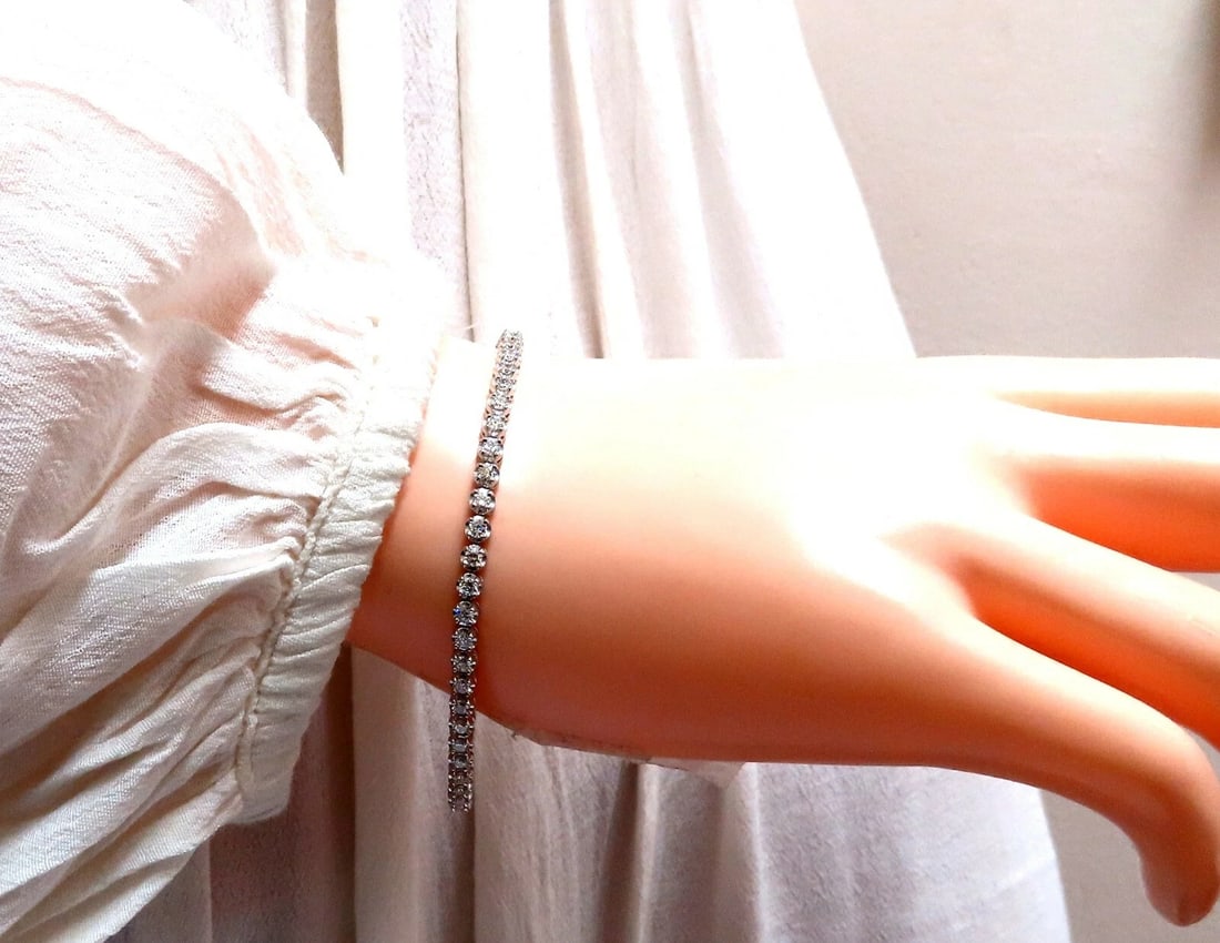 2.34ct Natural Diamonds Tennis Bracelet 14kt Gold Classic Riviera** - 5