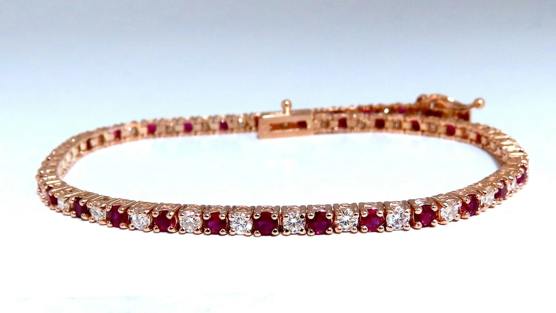 3ct vivid red natural ruby diamonds alternating tennis bracelet 14kt** (1 of 5)