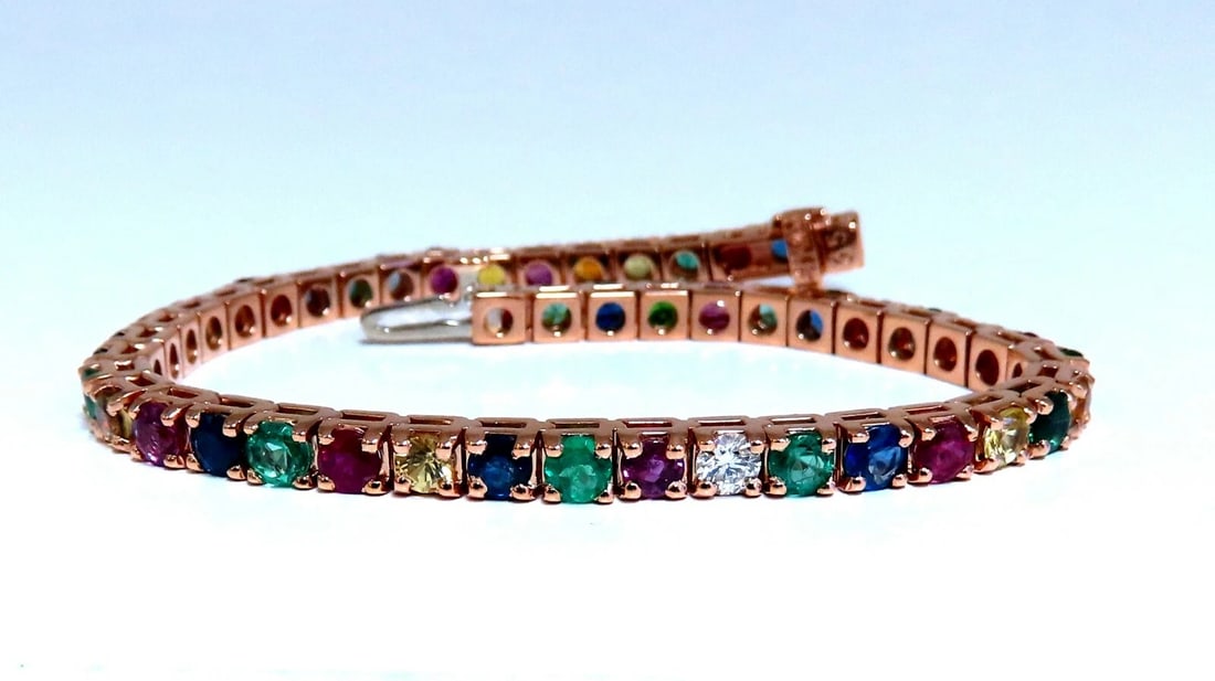 10.30Ct Natural Gem-Line Spinel Emerald Sapphire Ruby Diamond Bracelet 14Kt** (1 of 8)