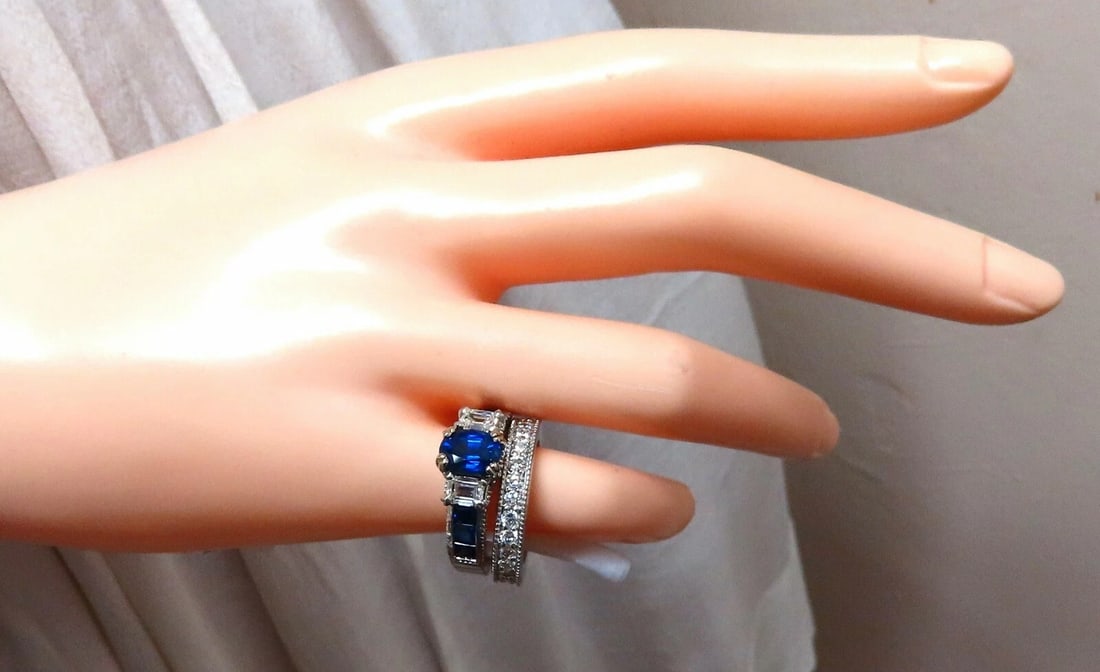 GIA Certified 1.86ct Natural Sapphire Diamonds Ring & matching eternity band - 11