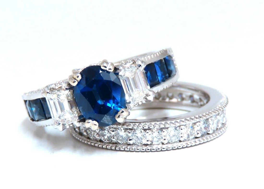 GIA Certified 1.86ct Natural Sapphire Diamonds Ring & matching eternity band - 2