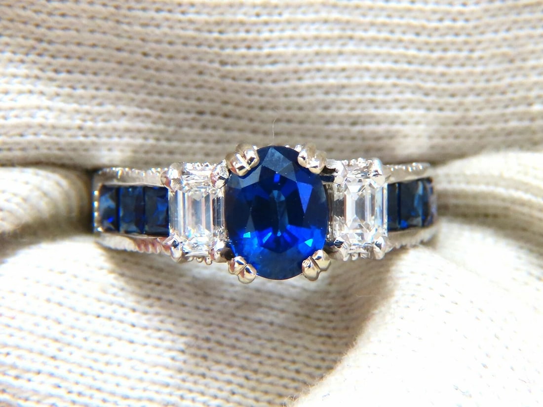 GIA Certified 1.86ct Natural Sapphire Diamonds Ring & matching eternity band - 7