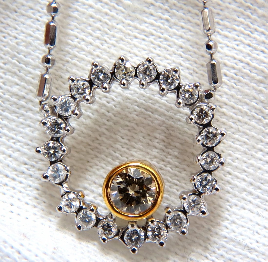 1.02ct. Natural Yellow Brown Diamond Circle Eternity Necklace+**: Title: 1.02ct. Natural Yellow Brown Diamond Circle Eternity Necklace+** Description: Circular Eternity & Diamond Solitaire Necklace .40ct. round diamond Full cut brilliant Round Vs-2 Clarity. Fancy Ye