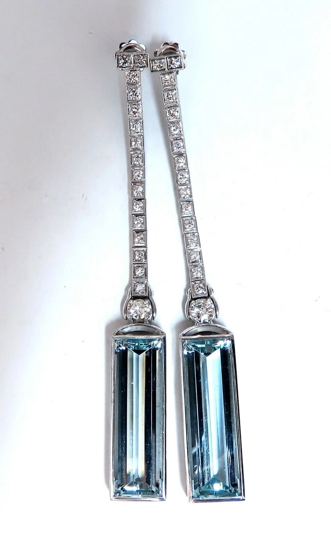 GIA Certified 24.20ct Natural Aquamarine Diamonds Long Dangle Earrings 14kt**: Title: GIA Certified 24.20ct Natural Aquamarine Diamonds Long Dangle Earrings 14kt** Description: Magnificent Jewels GIA Certified Aquamarine Long Tier Dangle Earrings. 10.72 & 10.98ct Natural Aquamar
