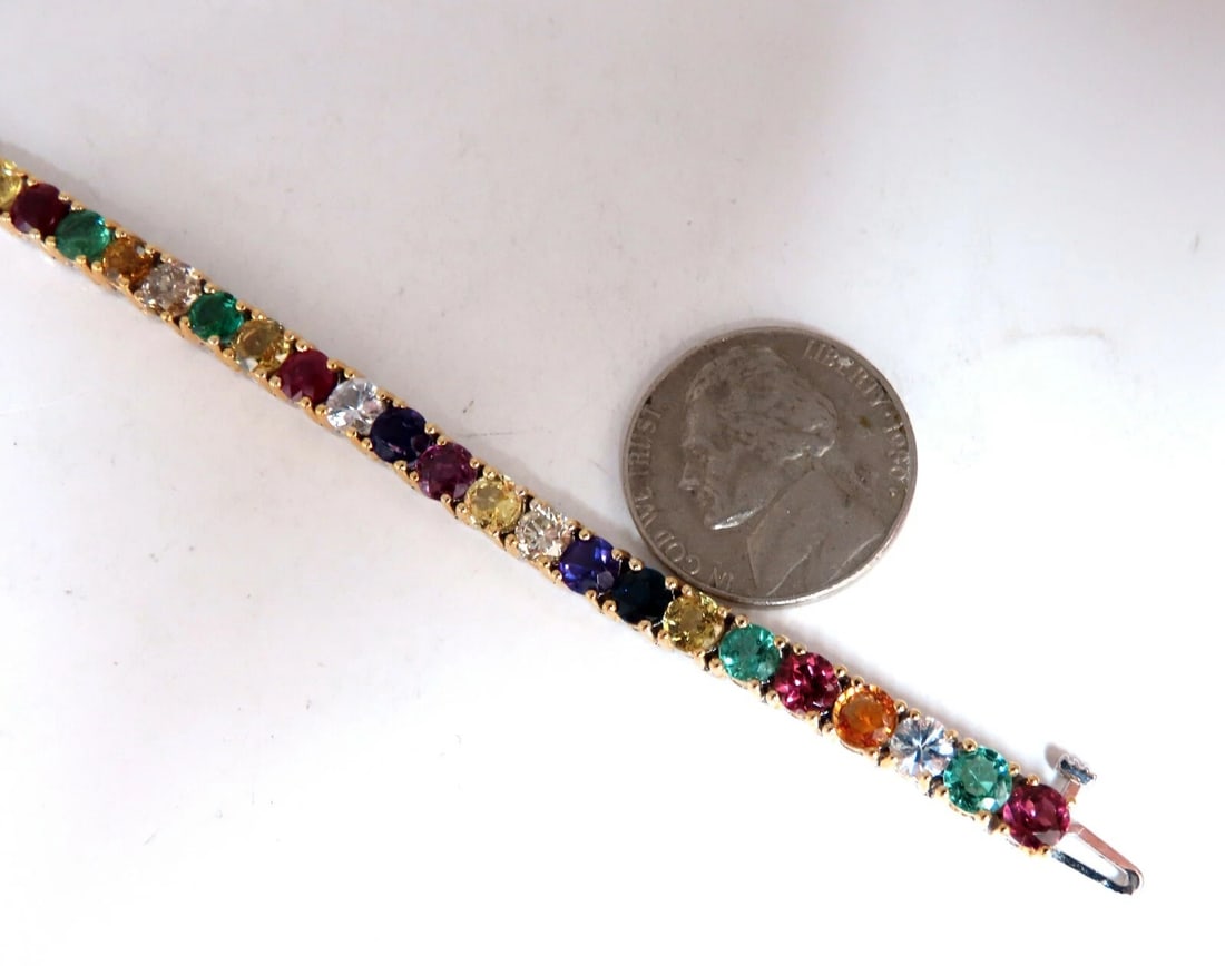 13.45Ct Natural Spinel Emerald Sapphire Ruby Amethyst Diamond Bracelet 14kt** - 6