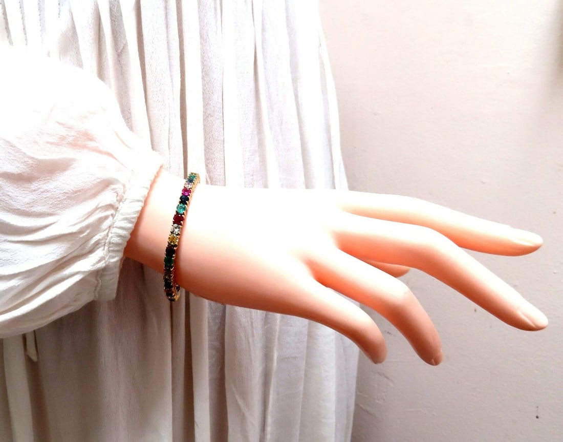 13.45Ct Natural Spinel Emerald Sapphire Ruby Amethyst Diamond Bracelet 14kt** - 7