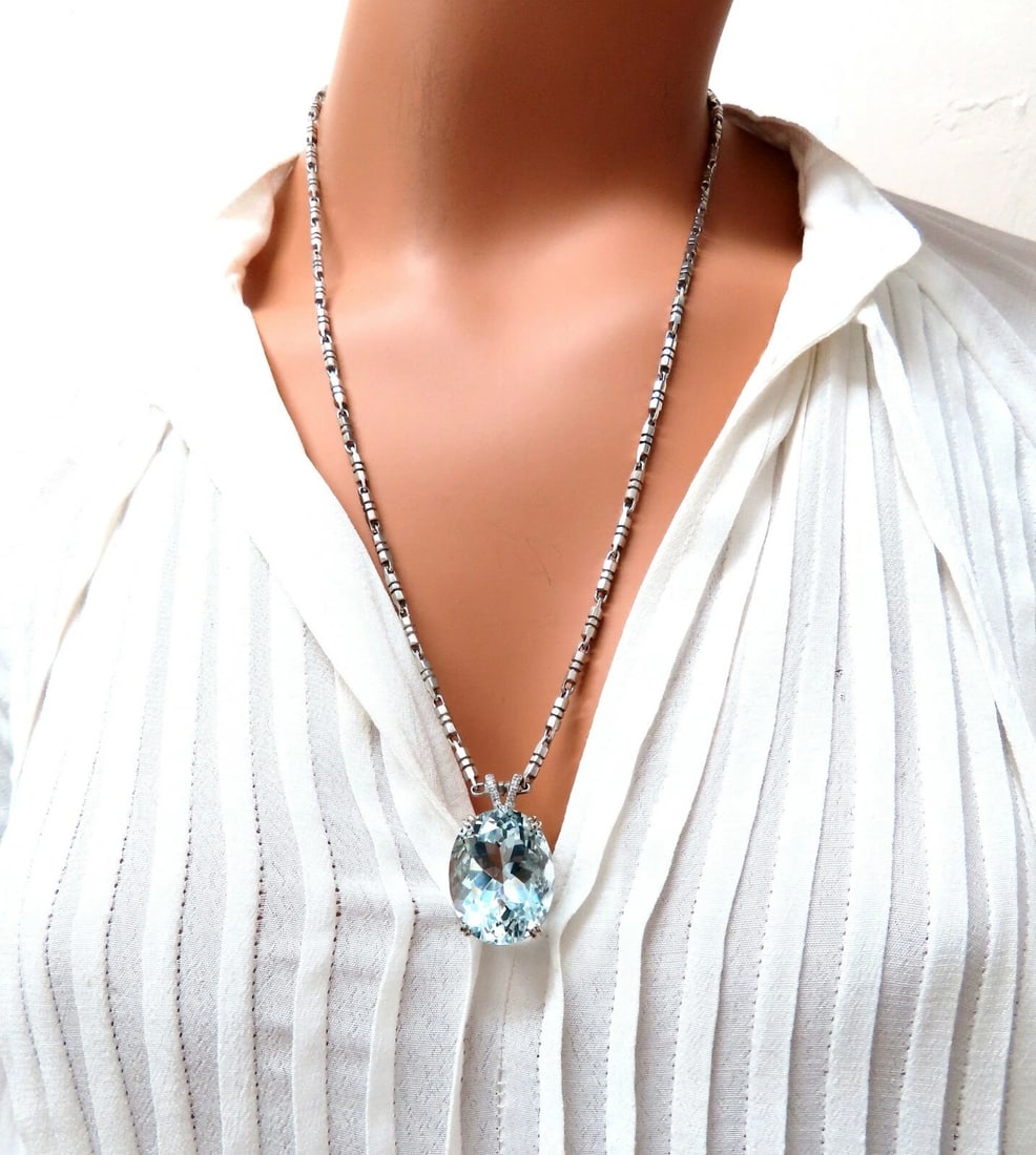 GIA Certified Natural 42.02ct Blue Aquamarine Diamonds Necklace 14Kt ** - 6