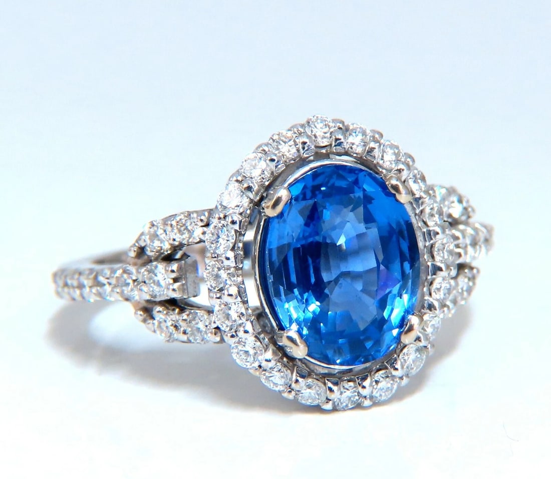 GIA Certified 3.30ct Natural No Heat Sapphire Diamond Ring Unheated 14 Karat - 2