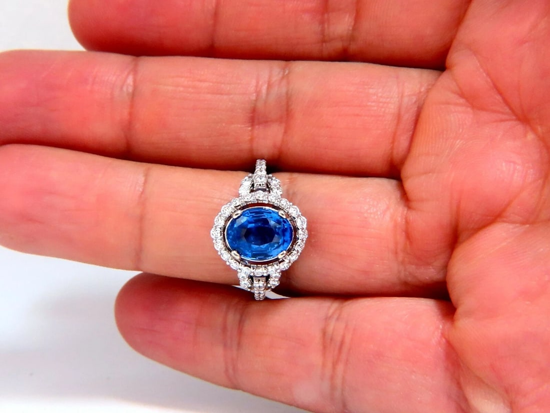 GIA Certified 3.30ct Natural No Heat Sapphire Diamond Ring Unheated 14 Karat - 8