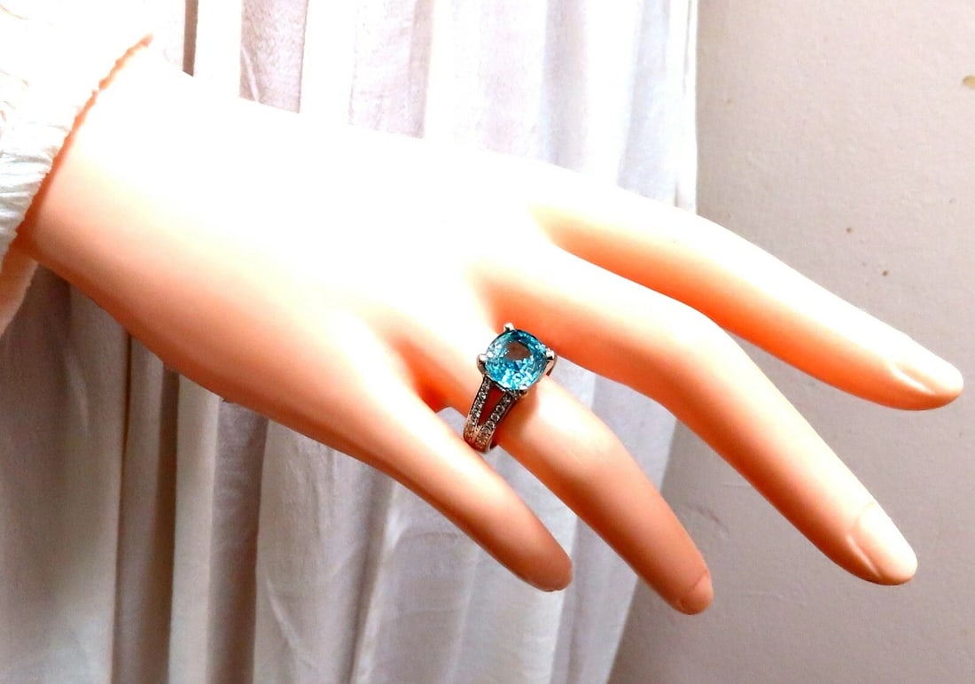 5.82ct Natural Indigo Blue zircon Diamonds Ring 14kt - 6