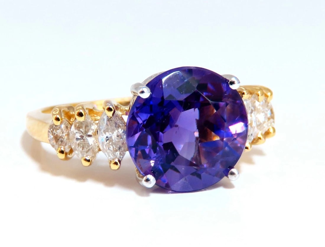 4.45ct Natural Round Vivid Purple Amethyst Diamond Ring 14 Karat** (1 of 6)