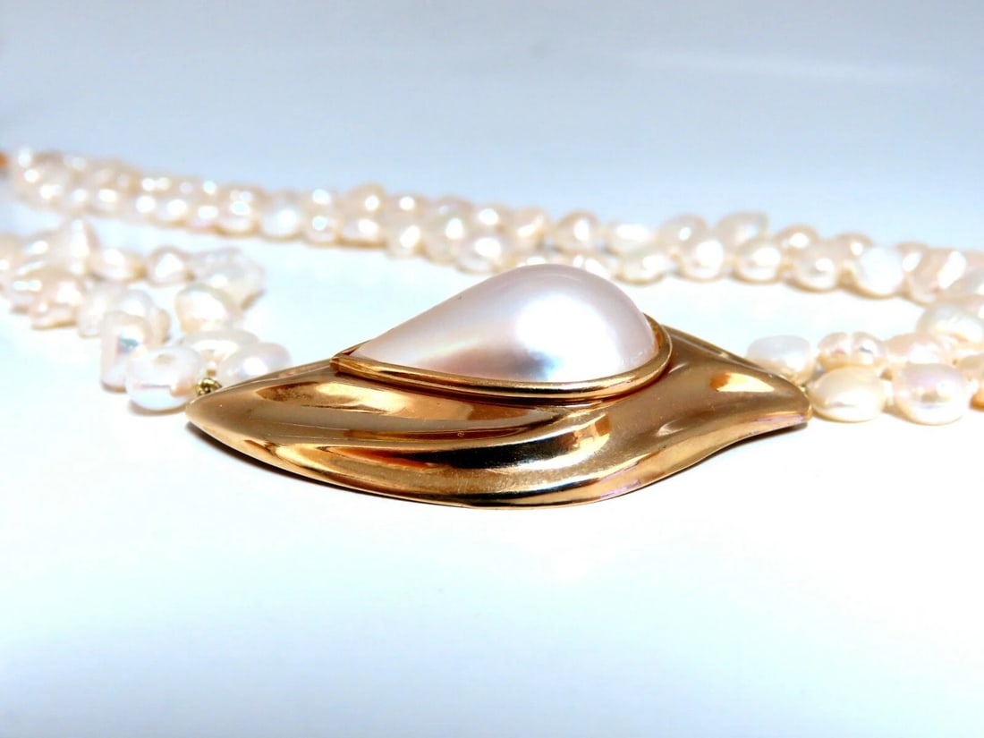Mabe Pearl Fresh Water Double Stranded Bead Necklace 14kt 16 inch** - 4