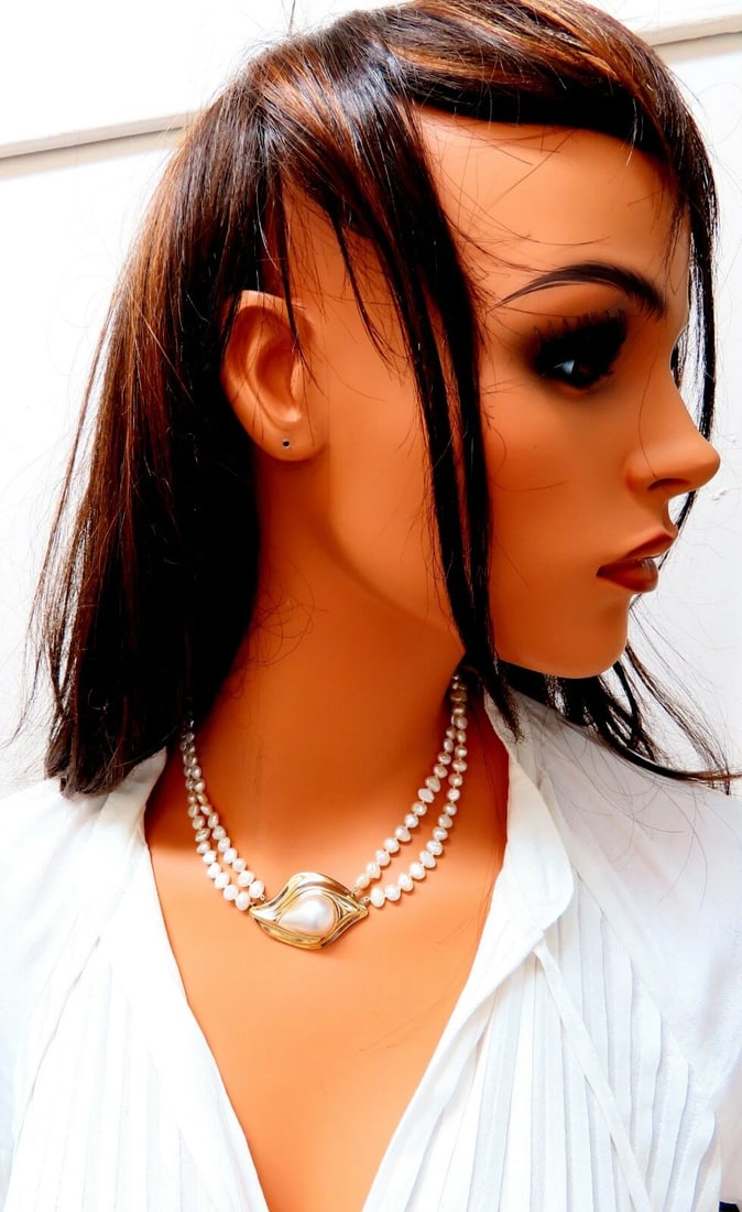Mabe Pearl Fresh Water Double Stranded Bead Necklace 14kt 16 inch** - 6
