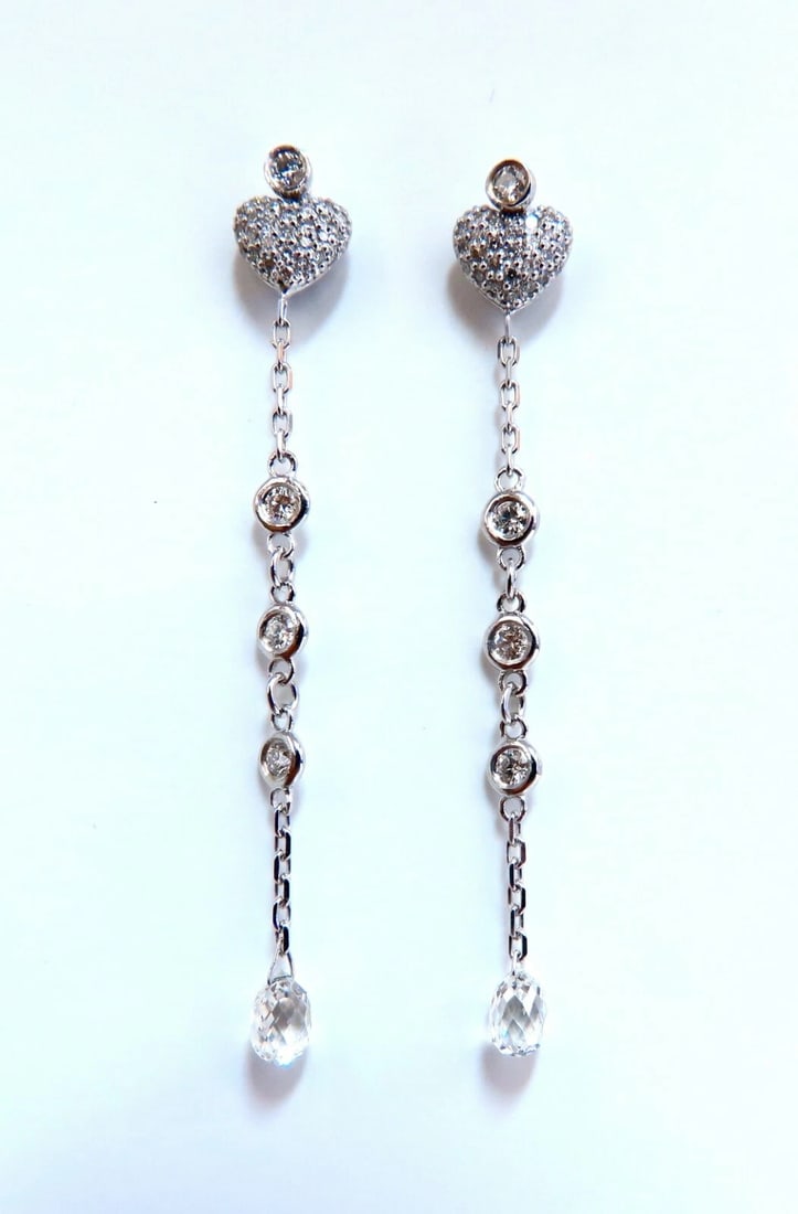 1.45ct Natural Briolette Diamonds Dangle Earrings 14 karat Jackets & Stud** - 2