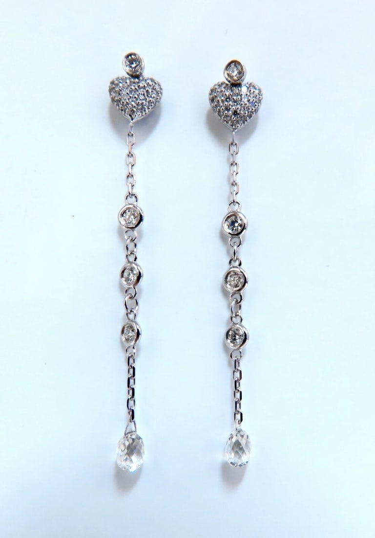 1.45ct Natural Briolette Diamonds Dangle Earrings 14 karat Jackets & Stud** - 3