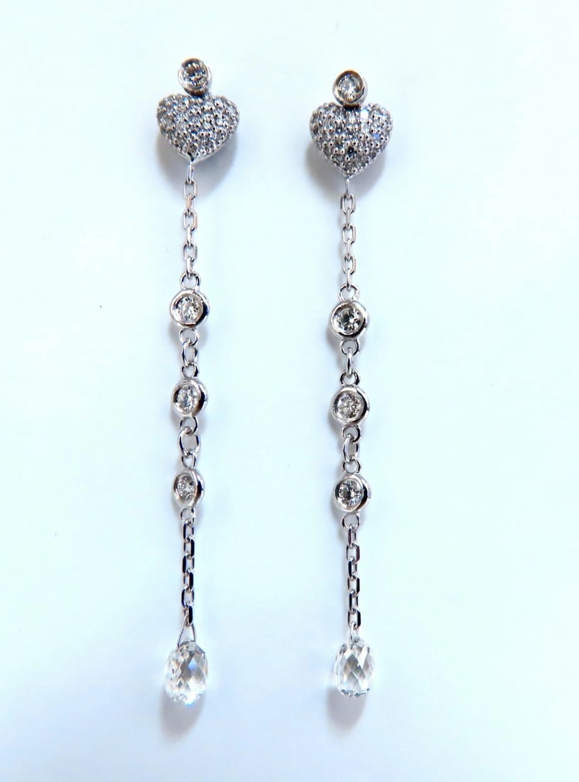 1.45ct Natural Briolette Diamonds Dangle Earrings 14 karat Jackets & Stud** - 4