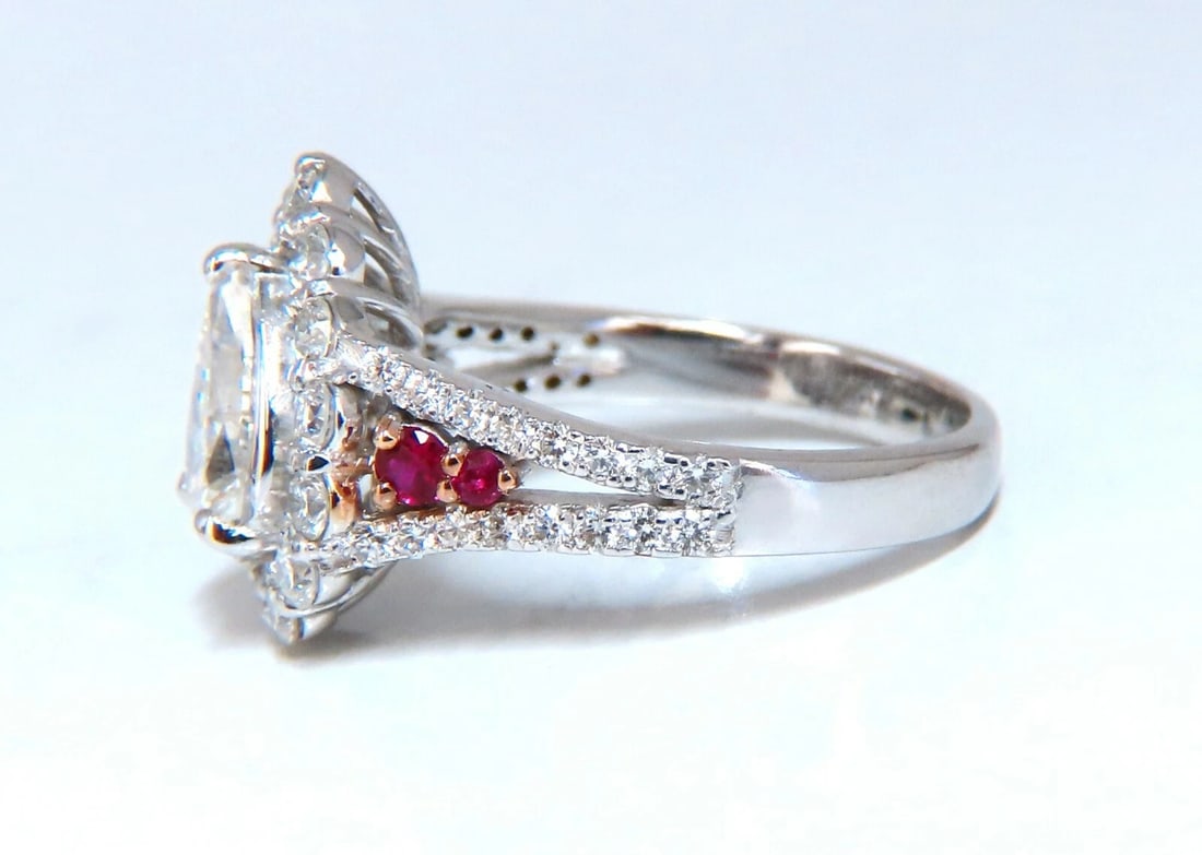 2.40ct Natural Pear Shaped Diamond Ruby Cocktail Halo Cluster Ring 14 Karat - 5