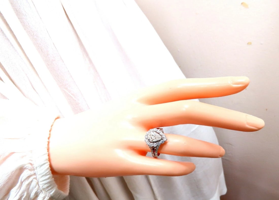 2.40ct Natural Pear Shaped Diamond Ruby Cocktail Halo Cluster Ring 14 Karat - 8