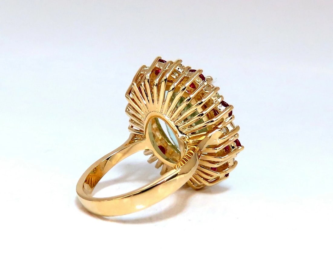 15.34ct Natural Aquamarine Ruby Diamonds Patriot Cluster Cocktail Ring 14 Karat - 5