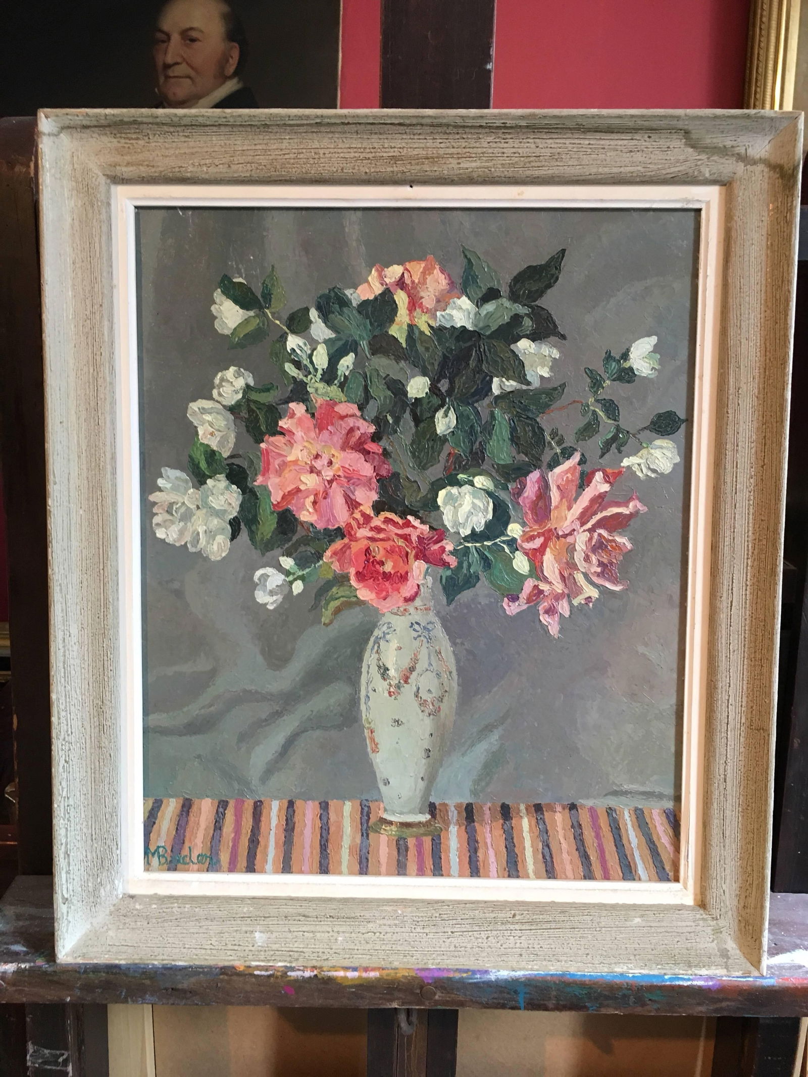 Fleurs' French Bouquet, Impressionist Oil Painting, Signed Mid-20th Century - 12