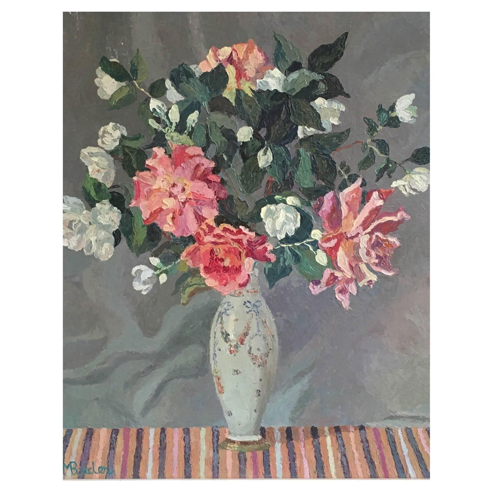 Fleurs' French Bouquet, Impressionist Oil Painting, Signed Mid-20th Century (1 of 13)