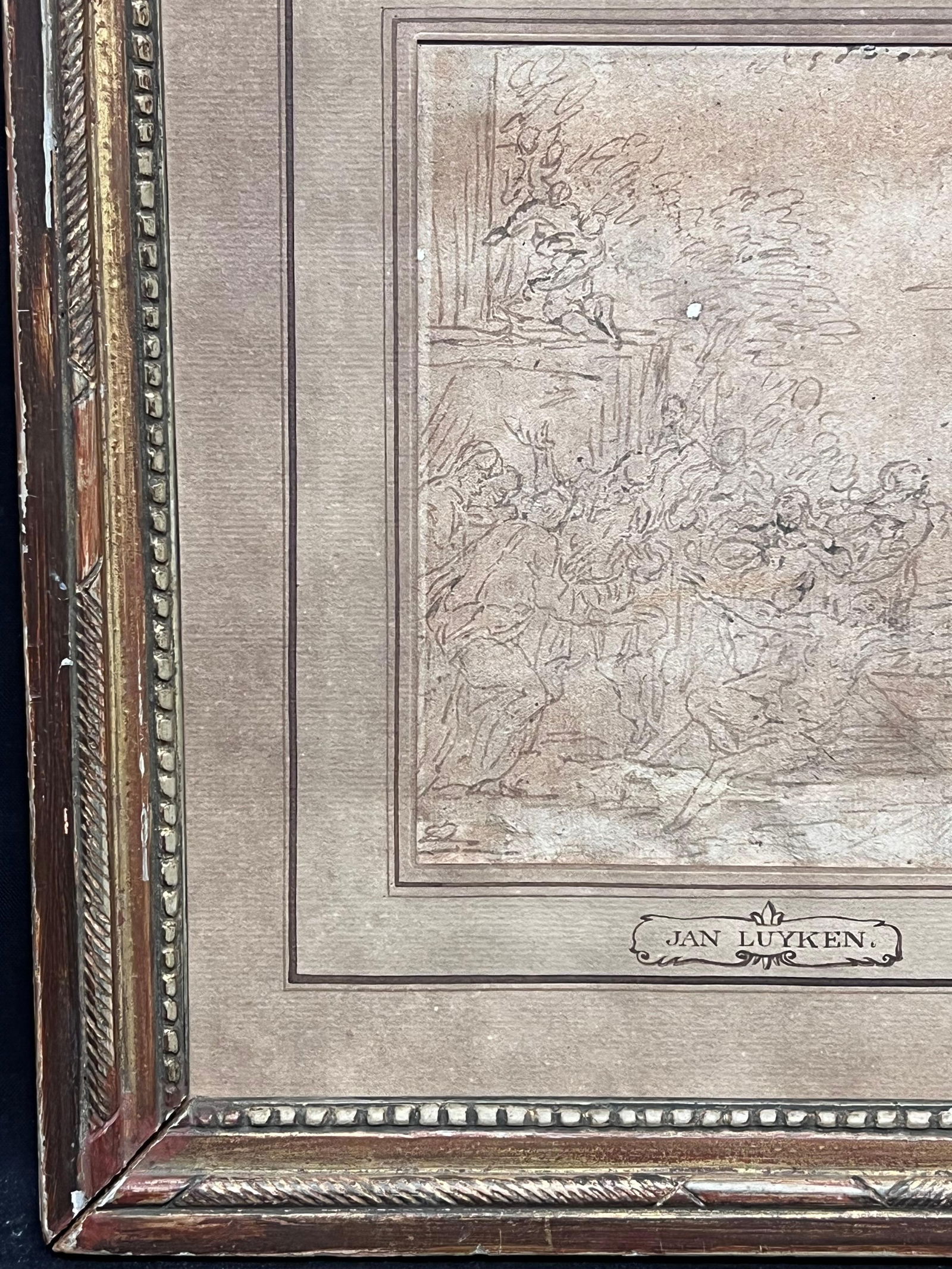 17th Century Dutch Old Master Ink Drawing Christ on the Cross Many Figures 1674 1674 - 5