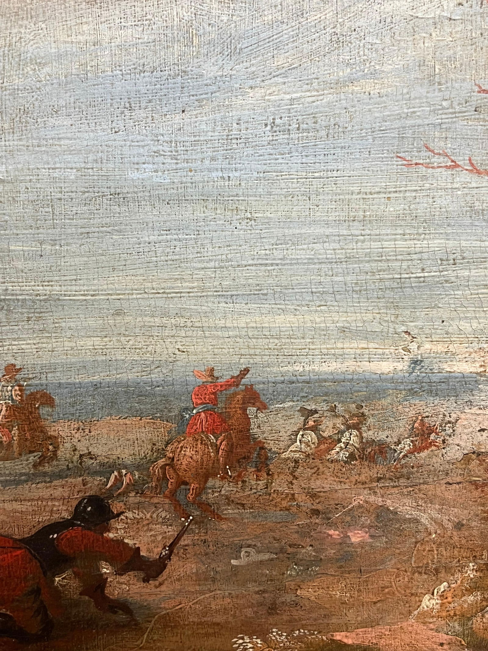 17th Century Flemish Old Master Oil on Panel Cavalry Skirmish Soldiers & Horses 1650 - 7