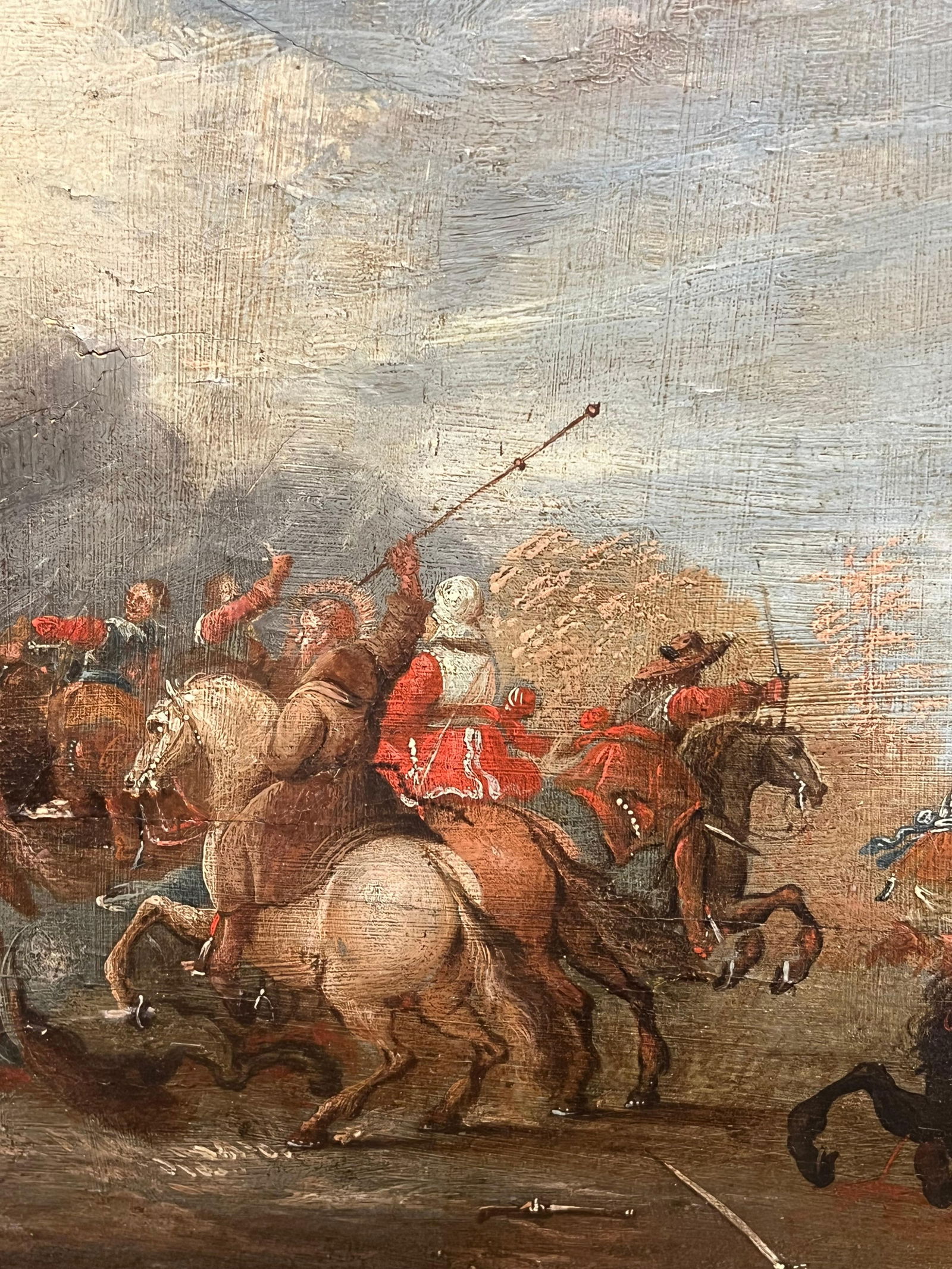 17th Century Flemish Old Master Oil on Panel Cavalry Skirmish Soldiers & Horses 1650 - 8