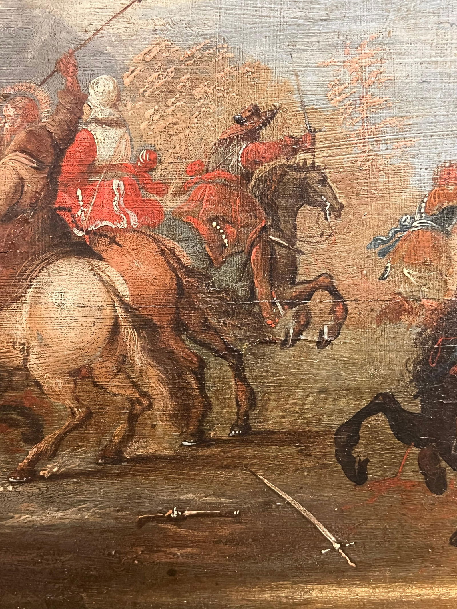 17th Century Flemish Old Master Oil on Panel Cavalry Skirmish Soldiers & Horses 1650 - 11