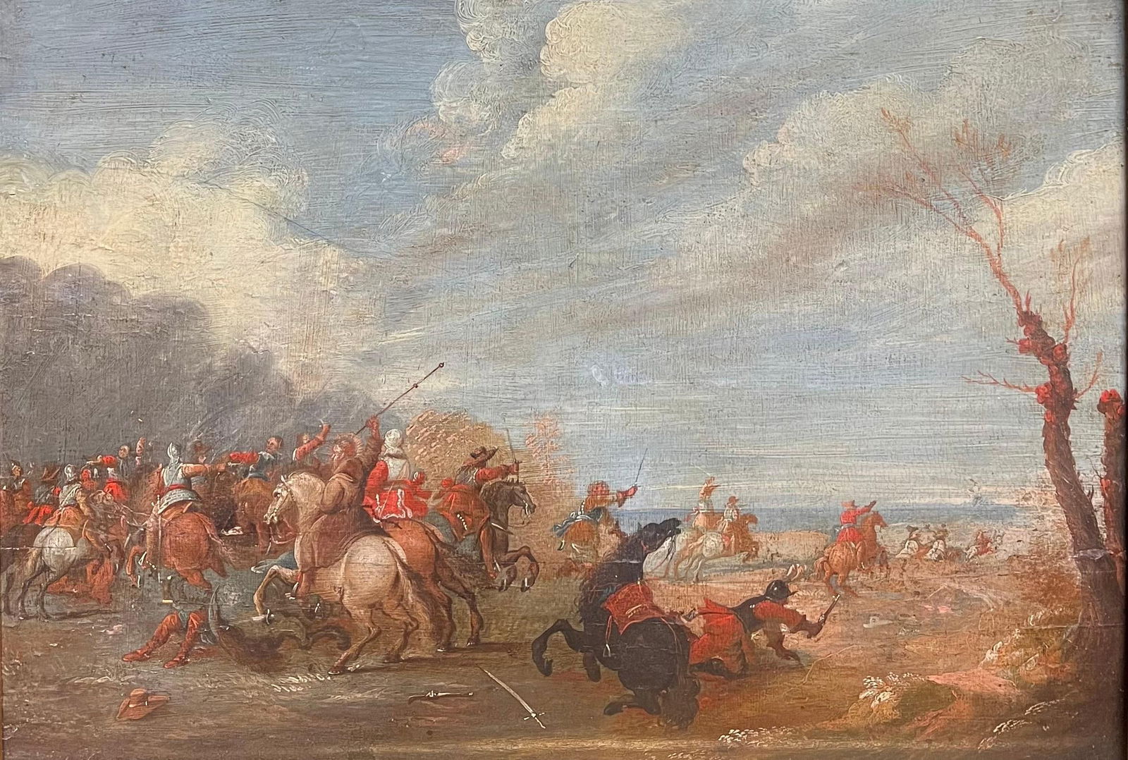 17th Century Flemish Old Master Oil on Panel Cavalry Skirmish Soldiers & Horses 1650 (1 of 14)