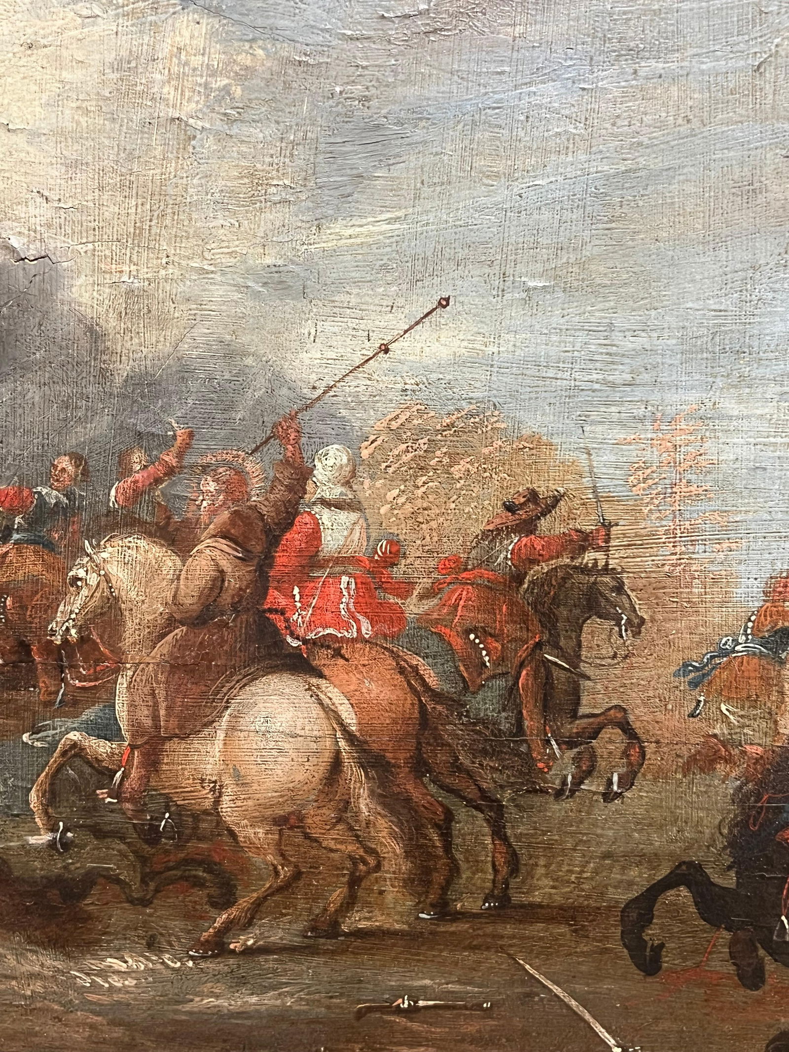 17th Century Flemish Old Master Oil on Panel Cavalry Skirmish Soldiers & Horses 1650 - 2
