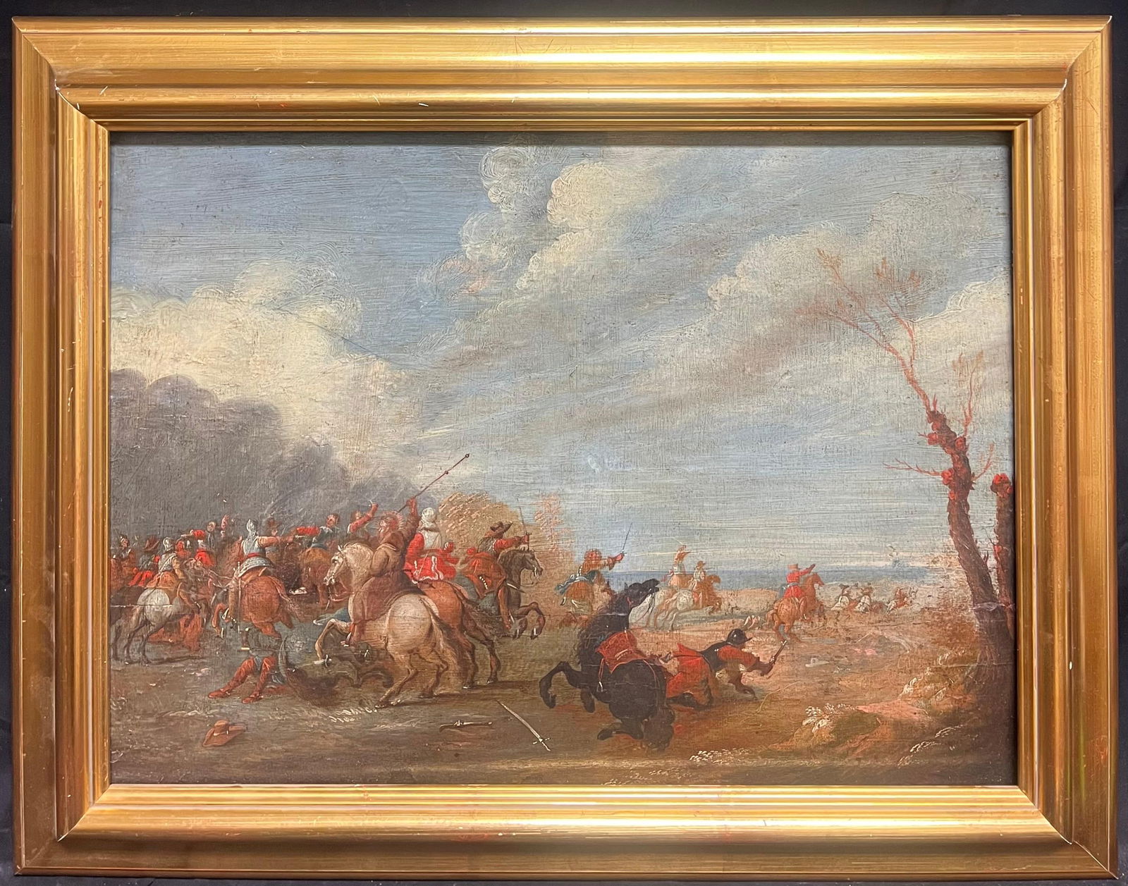 17th Century Flemish Old Master Oil on Panel Cavalry Skirmish Soldiers & Horses 1650 - 5