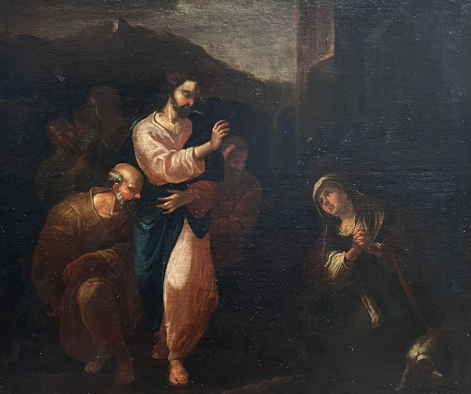 17th Century Large Italian Old Master Oil Christ and the Penitent Canaanite 17th Century - 4