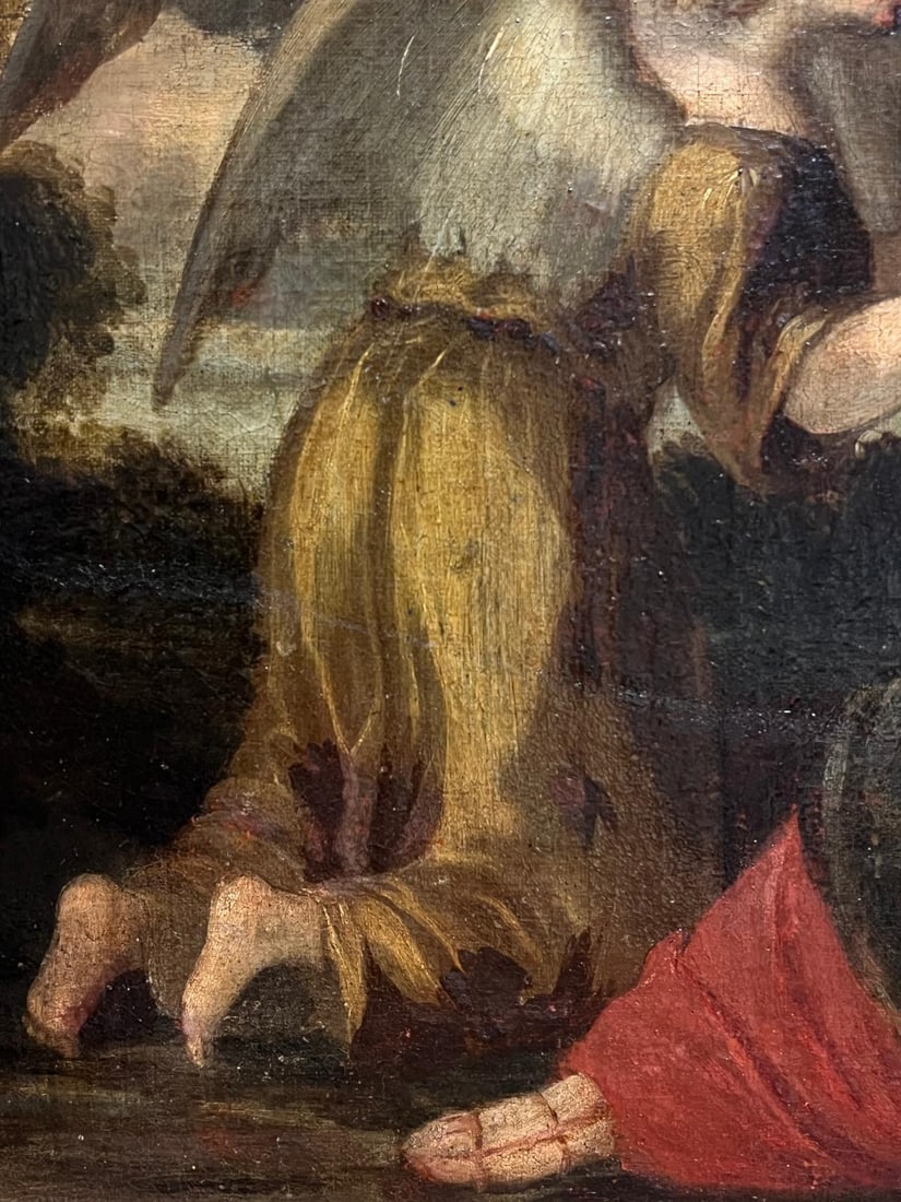 17th Century Painting Baroque Madonna & Child Attendant Angels Offering Gifts 17th Century - 10