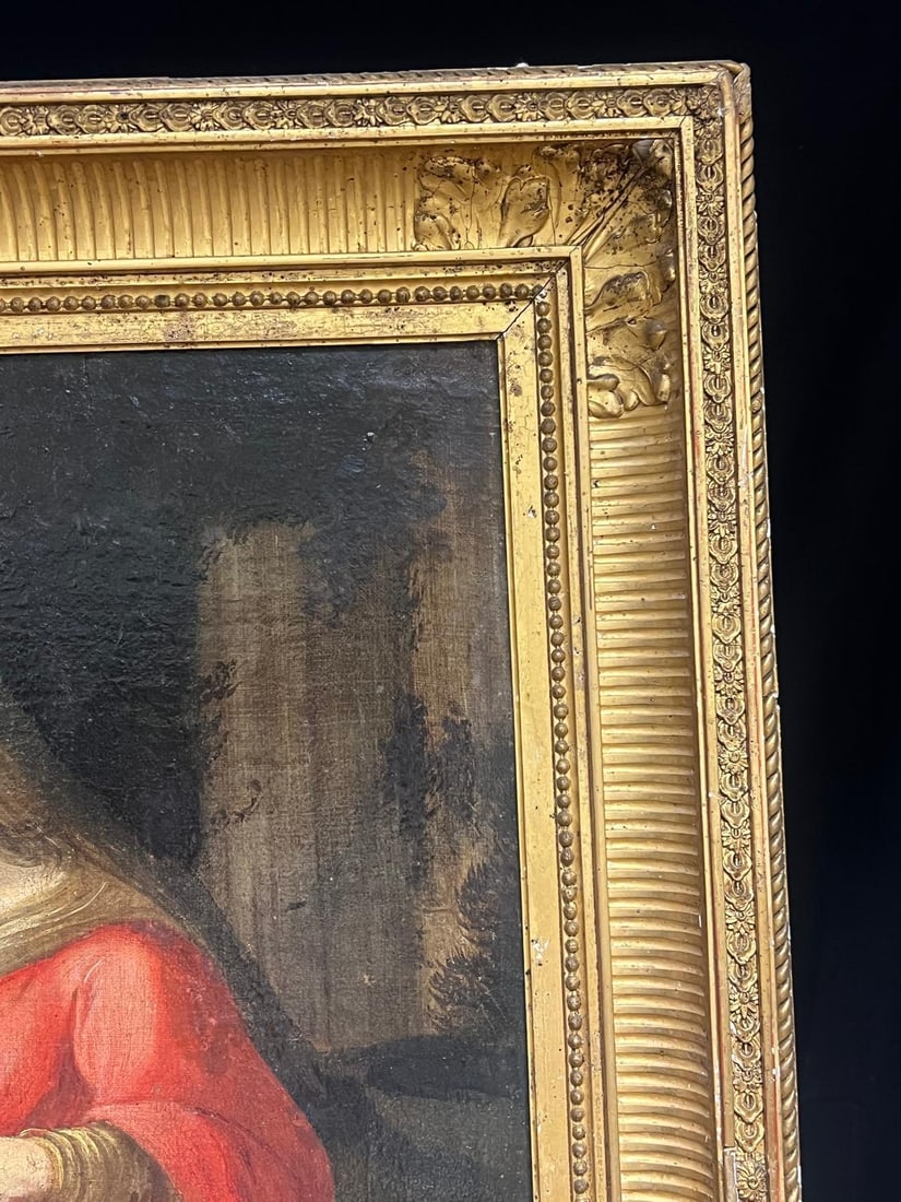 17th Century Painting Baroque Madonna & Child Attendant Angels Offering Gifts 17th Century - 12