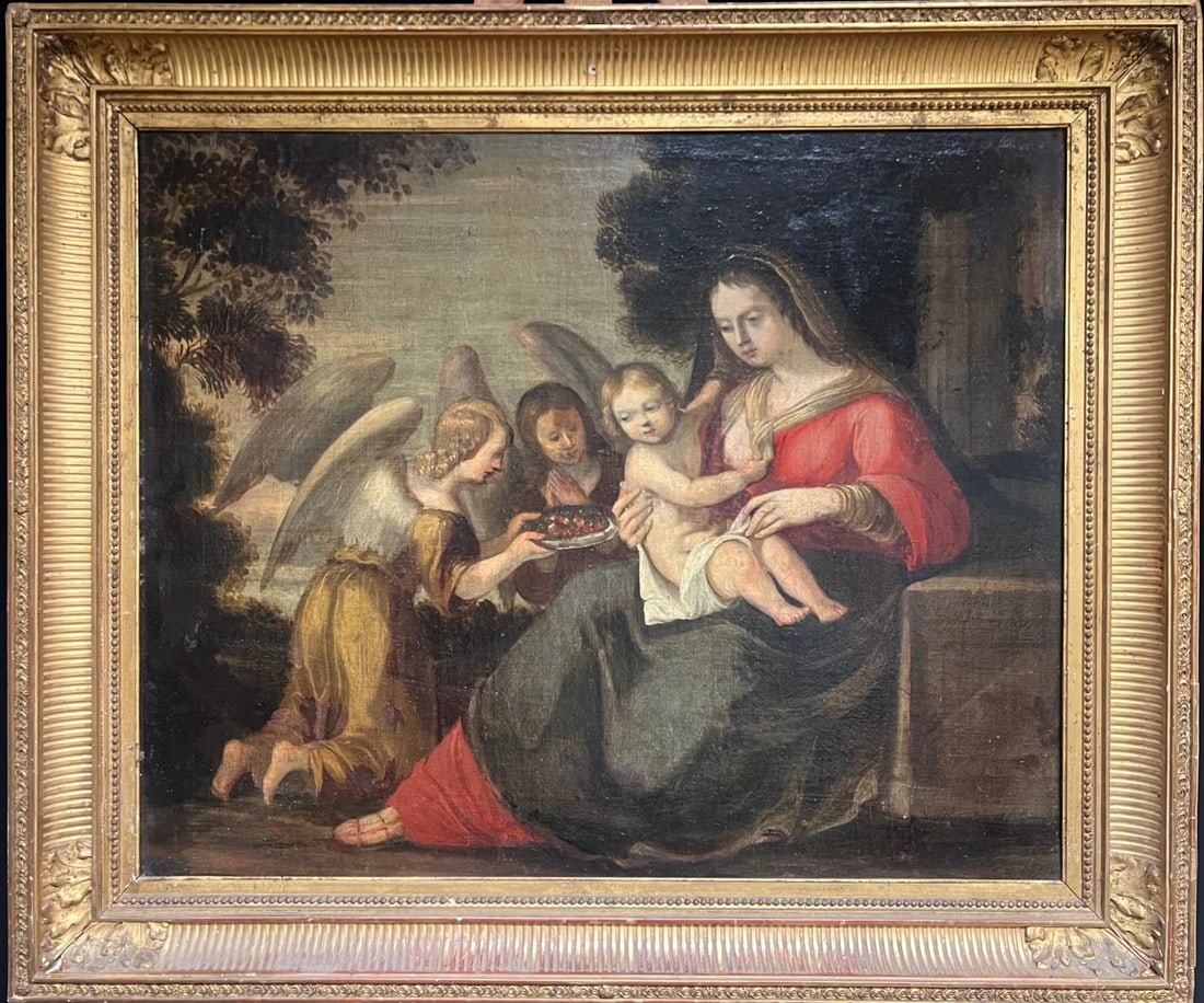 17th Century Painting Baroque Madonna & Child Attendant Angels Offering Gifts 17th Century (1 of 16)