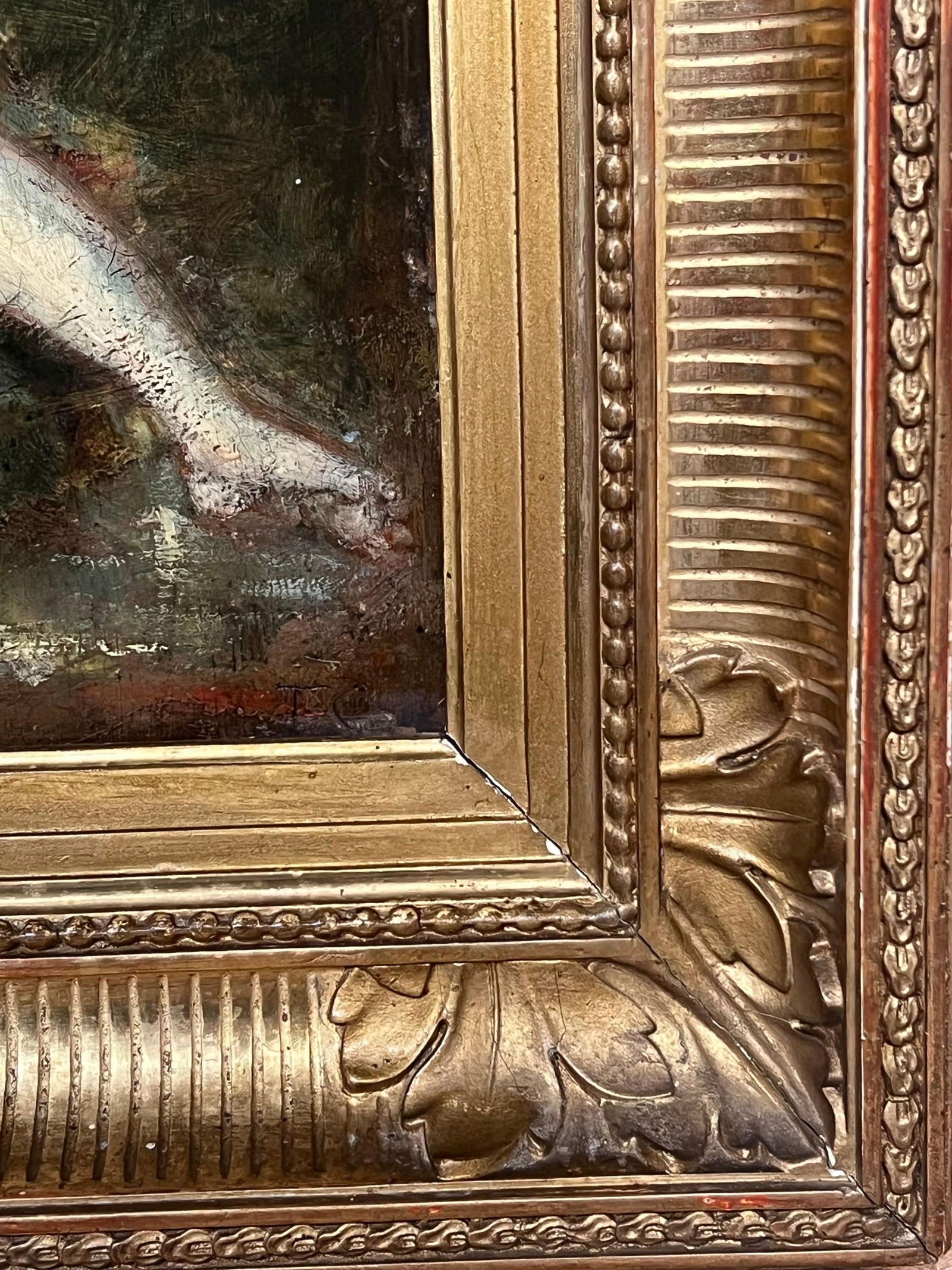 1800's French Rococo Oil Panel Painting Scantily Clad Woman in Wooded Landscape 1800's - 6