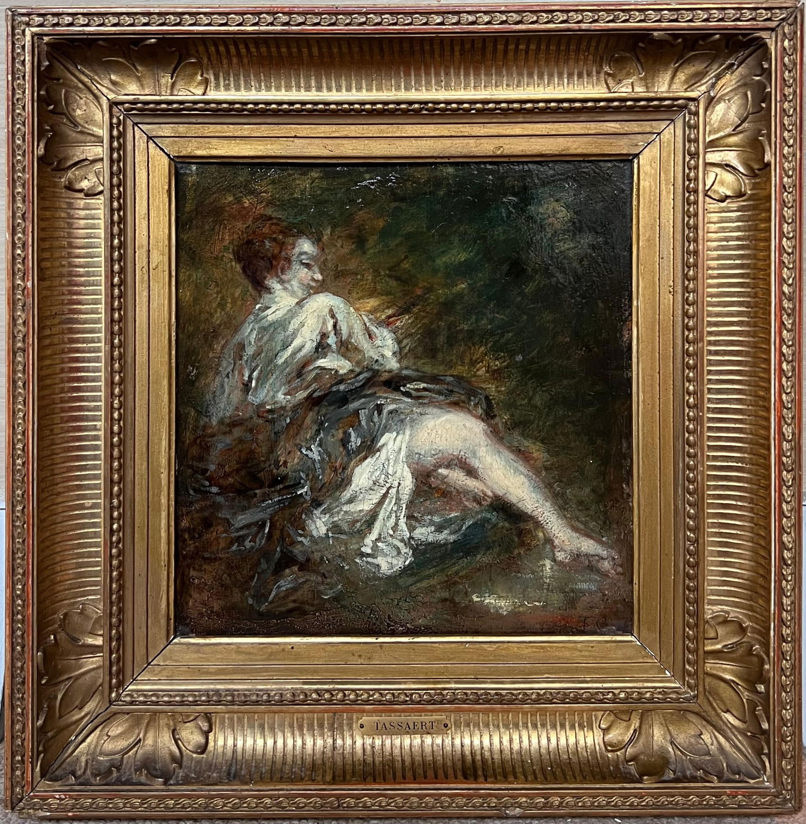 1800's French Rococo Oil Panel Painting Scantily Clad Woman in Wooded Landscape 1800's - 13