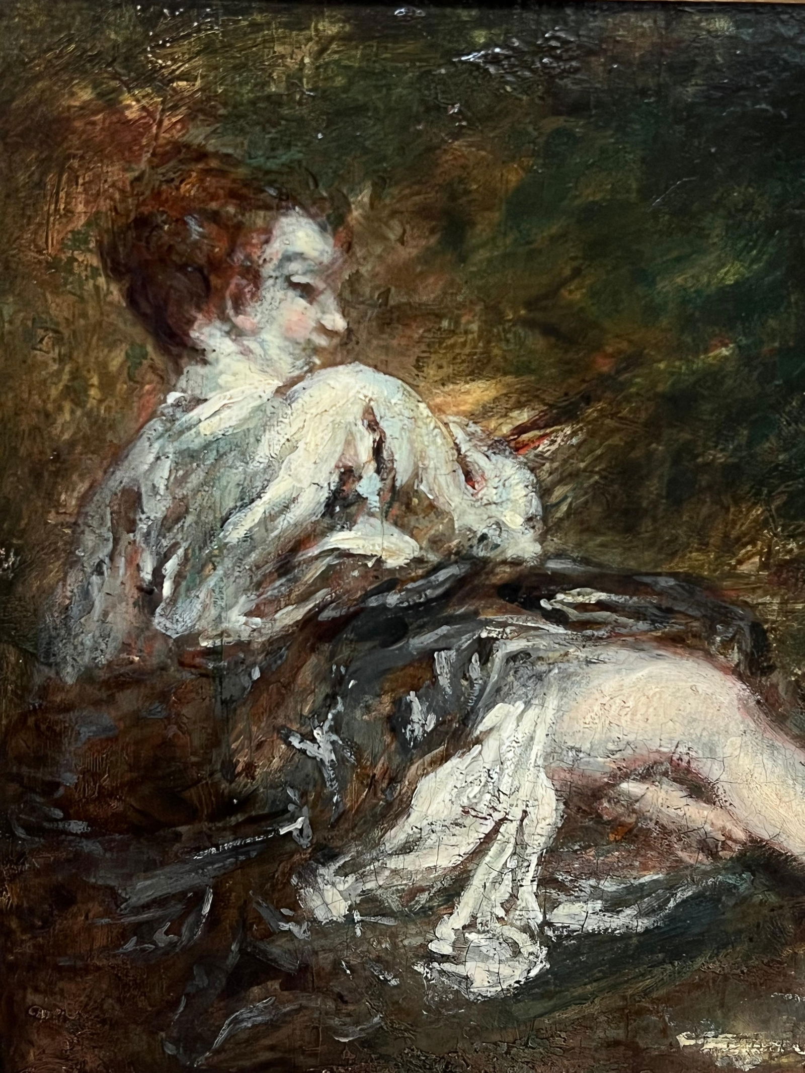 1800's French Rococo Oil Panel Painting Scantily Clad Woman in Wooded Landscape 1800's - 5